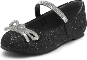 K KomForme Girl's Bow Mary Jane Dress Shoes Ballet Princess Flats with Rhinestone Strap for Party Wedding School, Toddler/Little Kid/Big Kid