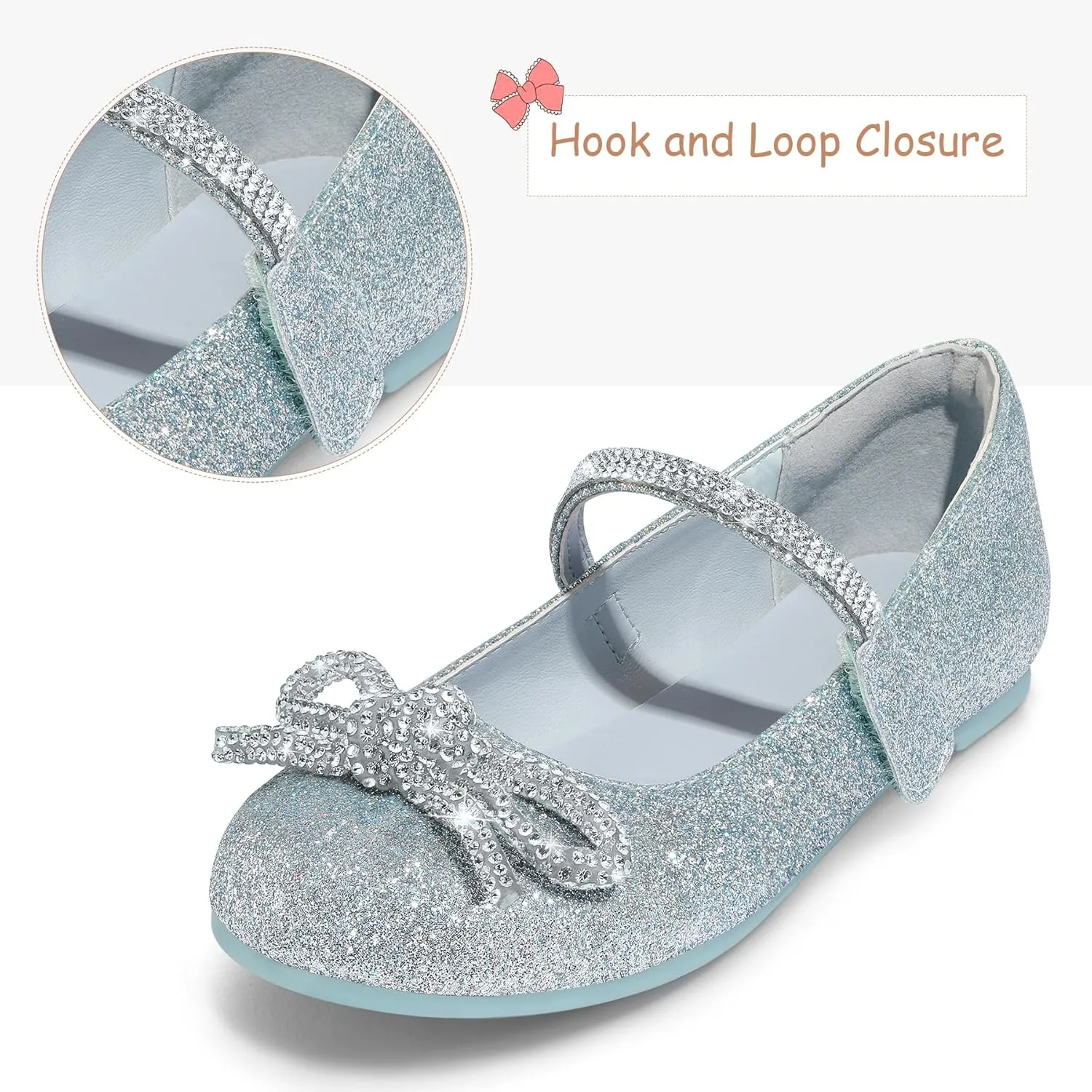 K KomForme Girl's Bow Mary Jane Dress Shoes Ballet Princess Flats with Rhinestone Strap for Party Wedding School, Toddler/Little Kid/Big Kid