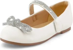 K KomForme Girl's Bow Mary Jane Dress Shoes Ballet Princess Flats with Rhinestone Strap for Party Wedding School, Toddler/Little Kid/Big Kid