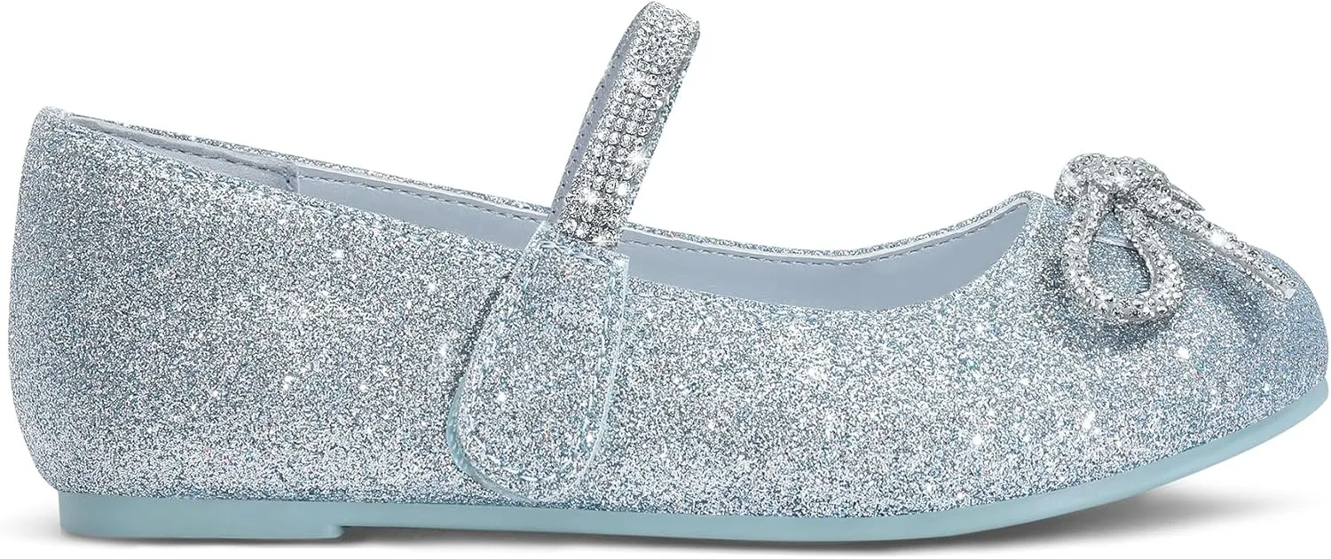 K KomForme Girl's Bow Mary Jane Dress Shoes Ballet Princess Flats with Rhinestone Strap for Party Wedding School, Toddler/Little Kid/Big Kid