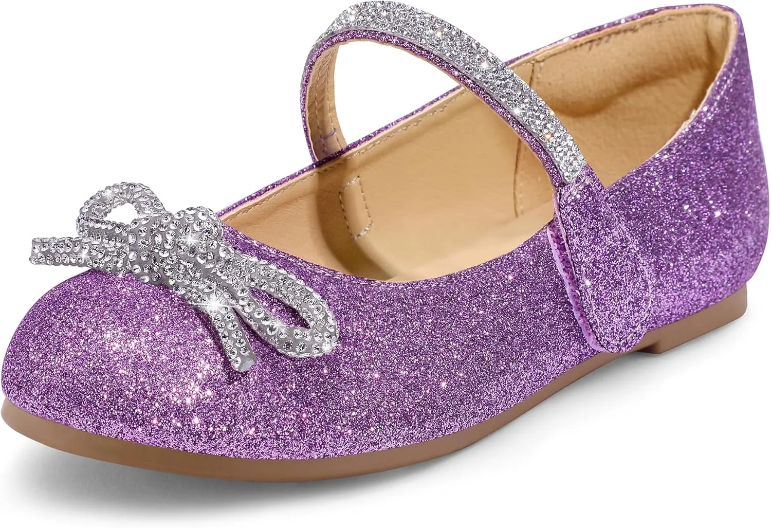 K KomForme Girl's Bow Mary Jane Dress Shoes Ballet Princess Flats with Rhinestone Strap for Party Wedding School, Toddler/Little Kid/Big Kid