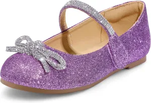 K KomForme Girl's Bow Mary Jane Dress Shoes Ballet Princess Flats with Rhinestone Strap for Party Wedding School, Toddler/Little Kid/Big Kid