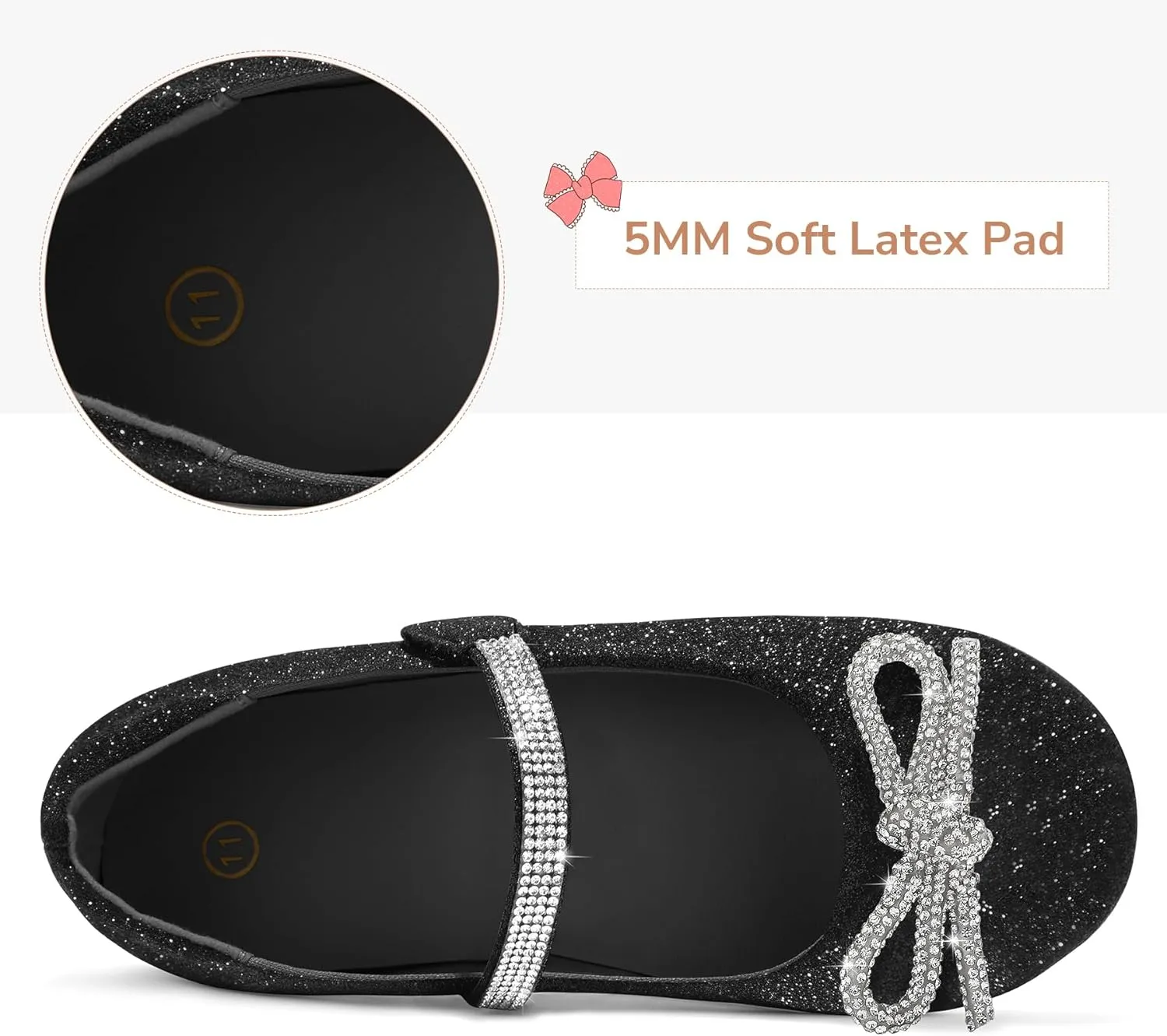 K KomForme Girl's Bow Mary Jane Dress Shoes Ballet Princess Flats with Rhinestone Strap for Party Wedding School, Toddler/Little Kid/Big Kid