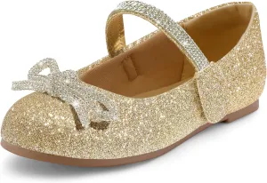 K KomForme Girl's Bow Mary Jane Dress Shoes Ballet Princess Flats with Rhinestone Strap for Party Wedding School, Toddler/Little Kid/Big Kid