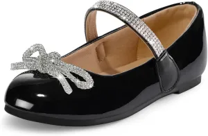 K KomForme Girl's Bow Mary Jane Dress Shoes Ballet Princess Flats with Rhinestone Strap for Party Wedding School, Toddler/Little Kid/Big Kid
