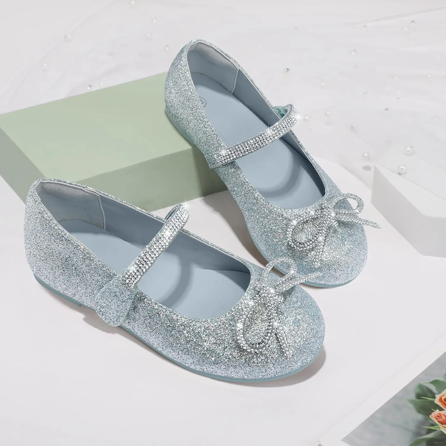 K KomForme Girl's Bow Mary Jane Dress Shoes Ballet Princess Flats with Rhinestone Strap for Party Wedding School, Toddler/Little Kid/Big Kid