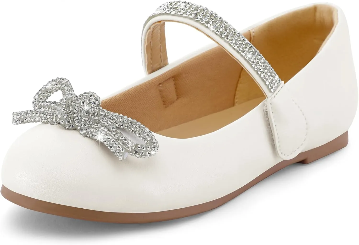 K KomForme Girl's Bow Mary Jane Dress Shoes Ballet Princess Flats with Rhinestone Strap for Party Wedding School, Toddler/Little Kid/Big Kid