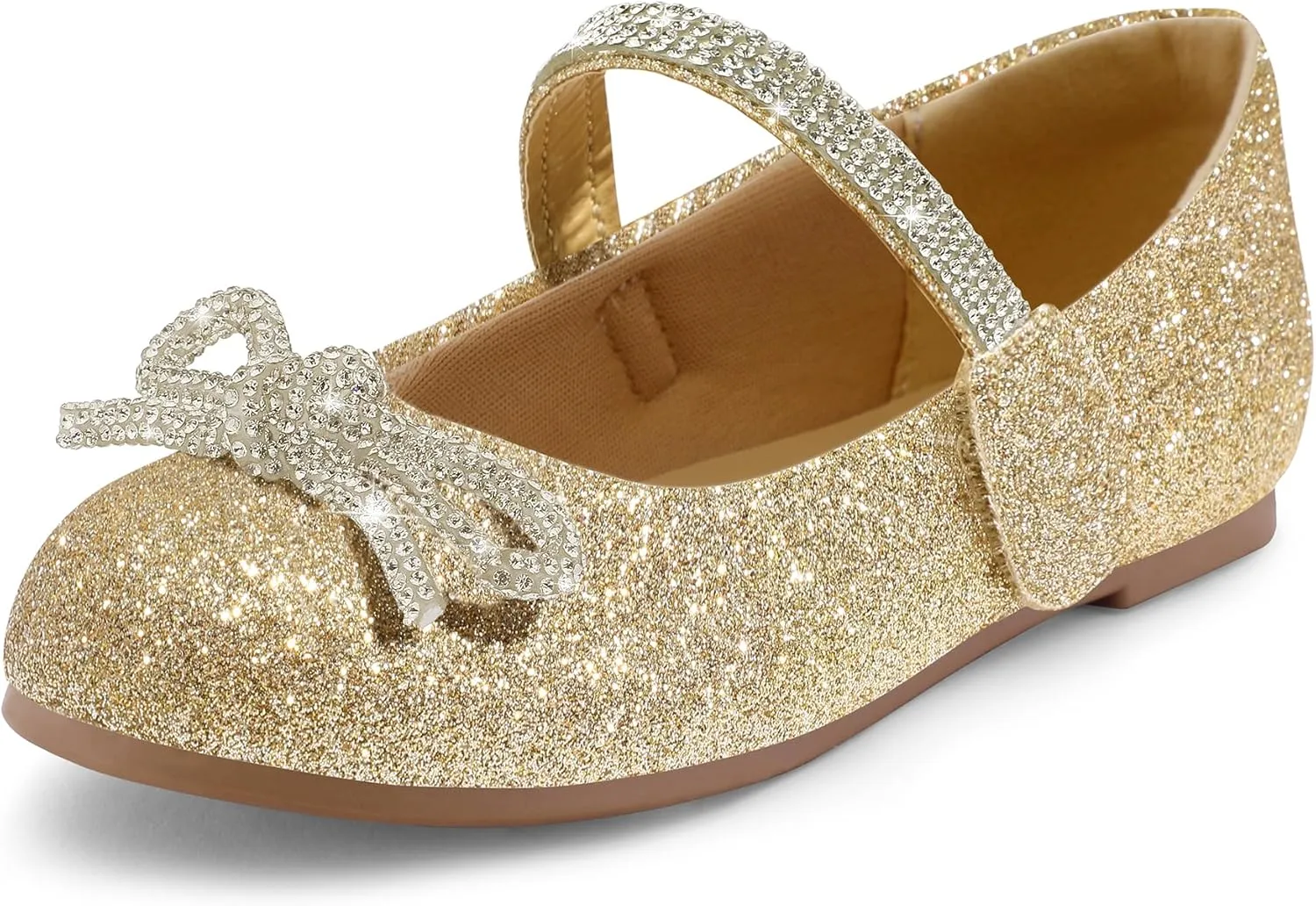 K KomForme Girl's Bow Mary Jane Dress Shoes Ballet Princess Flats with Rhinestone Strap for Party Wedding School, Toddler/Little Kid/Big Kid