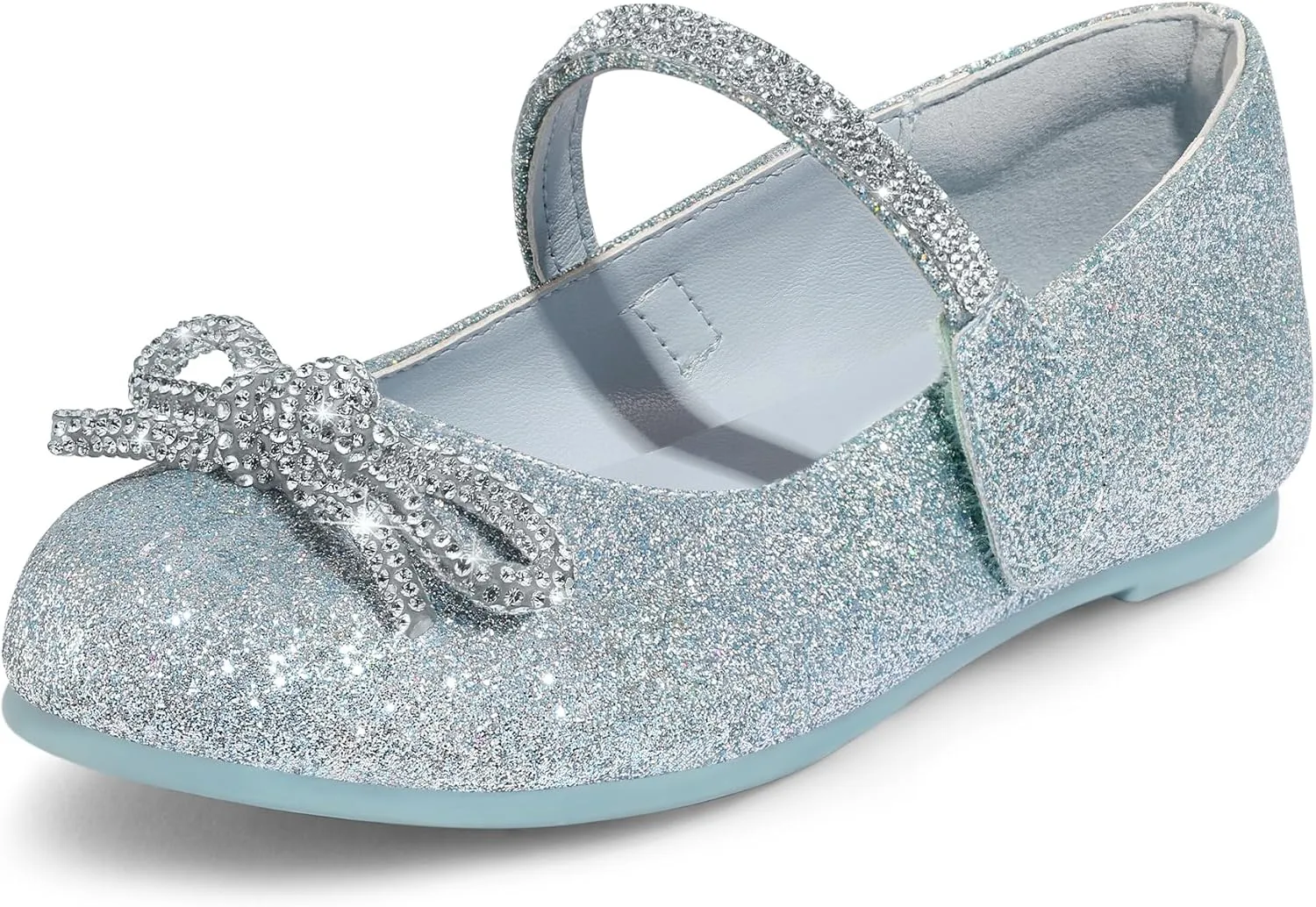 K KomForme Girl's Bow Mary Jane Dress Shoes Ballet Princess Flats with Rhinestone Strap for Party Wedding School, Toddler/Little Kid/Big Kid