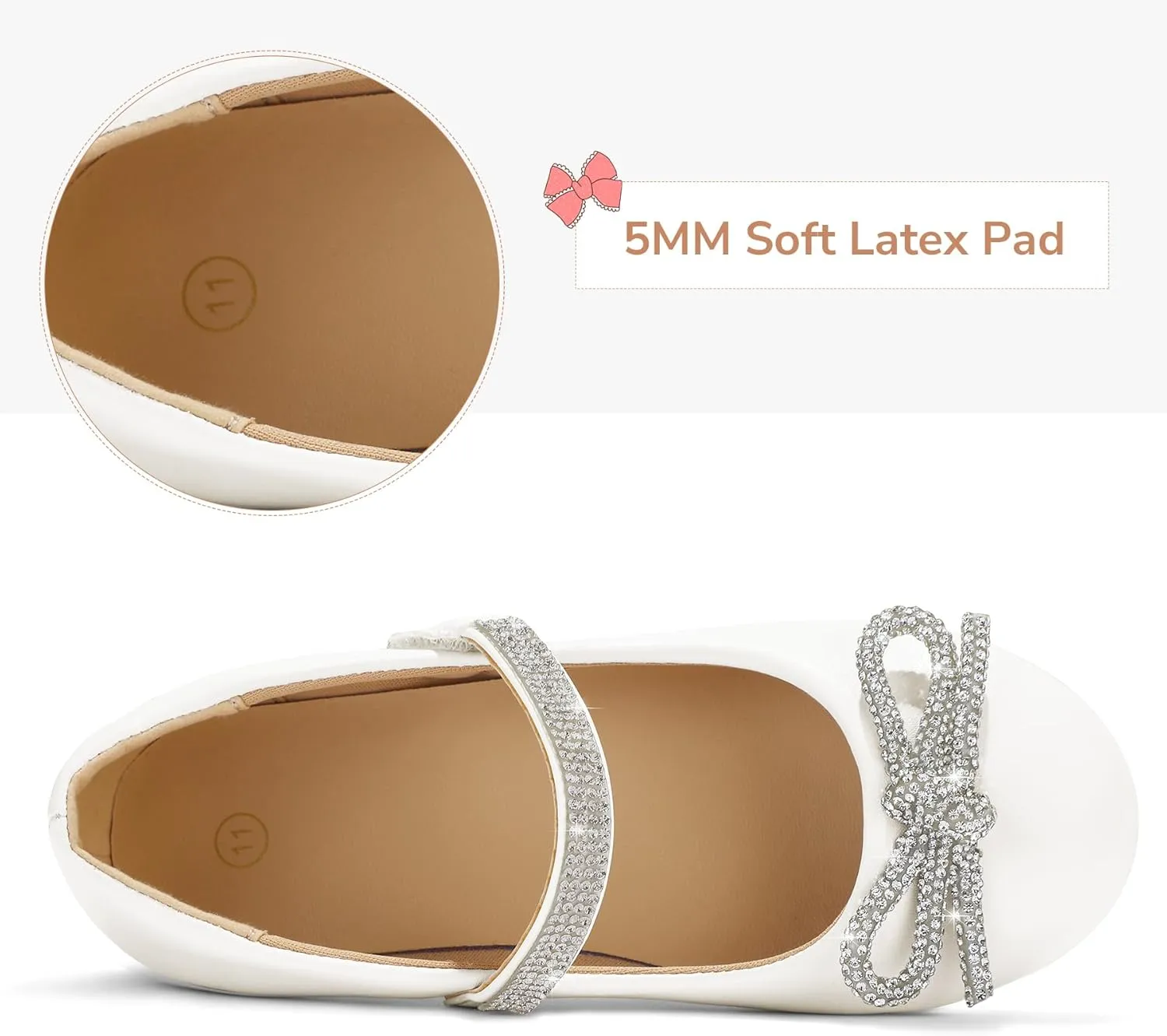 K KomForme Girl's Bow Mary Jane Dress Shoes Ballet Princess Flats with Rhinestone Strap for Party Wedding School, Toddler/Little Kid/Big Kid