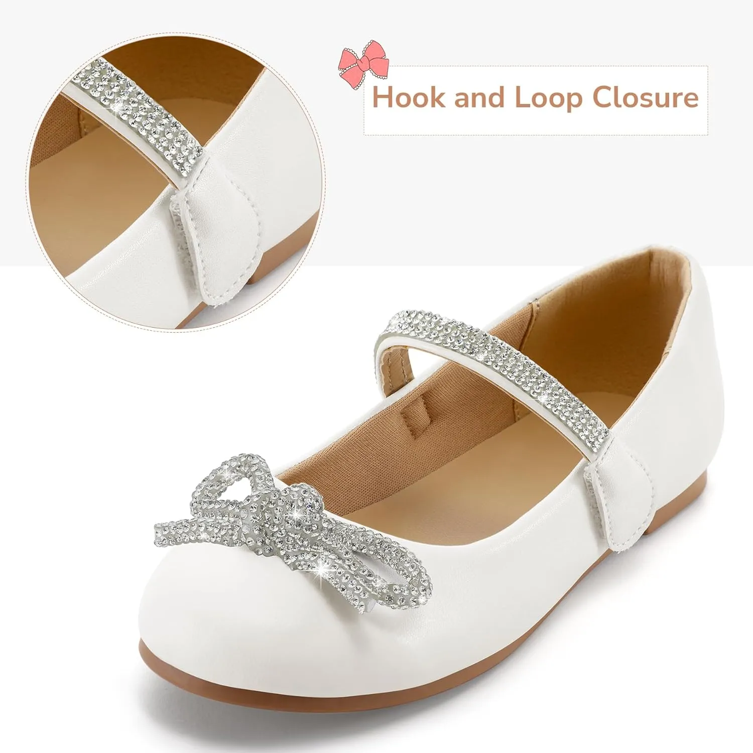 K KomForme Girl's Bow Mary Jane Dress Shoes Ballet Princess Flats with Rhinestone Strap for Party Wedding School, Toddler/Little Kid/Big Kid