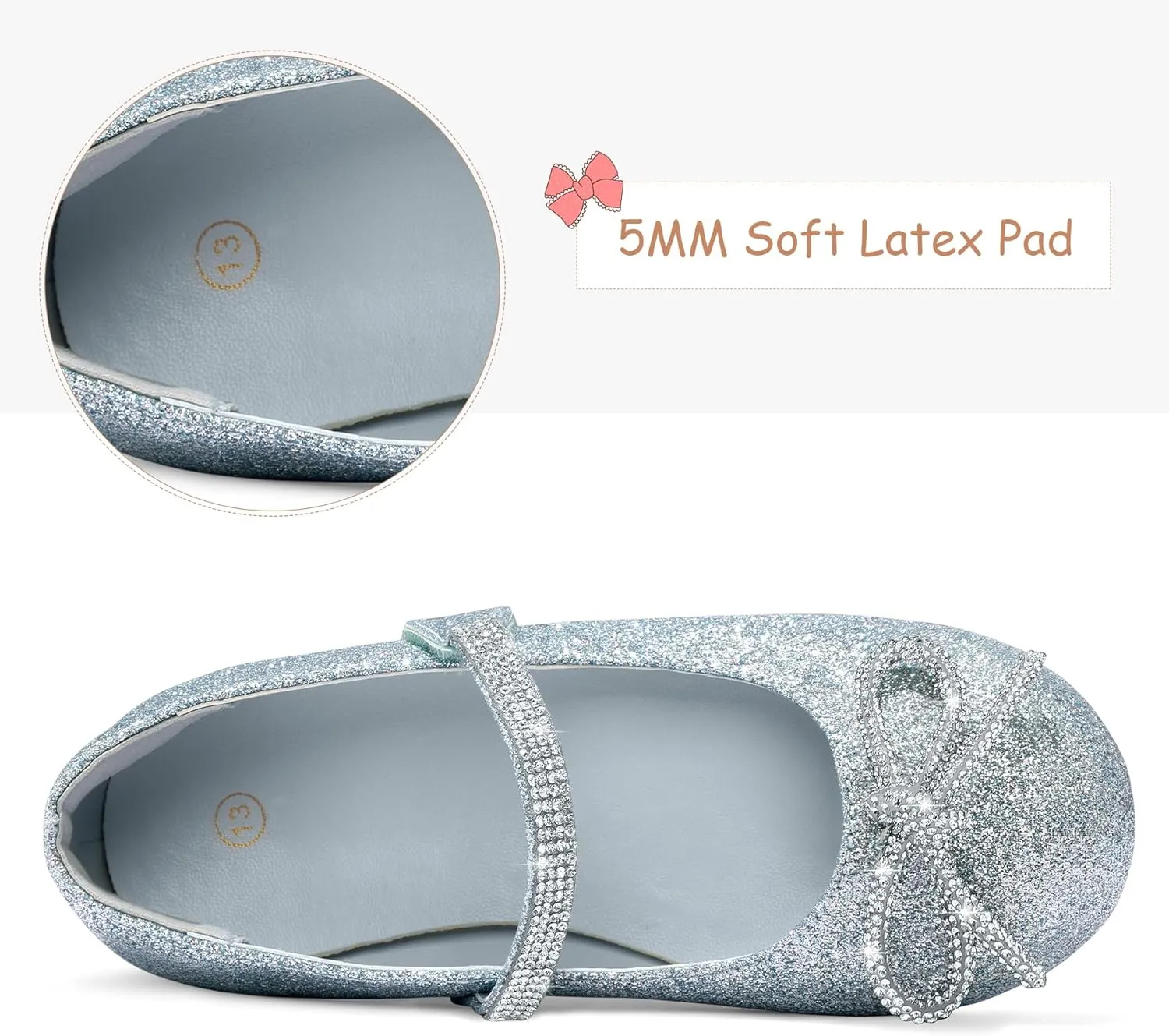 K KomForme Girl's Bow Mary Jane Dress Shoes Ballet Princess Flats with Rhinestone Strap for Party Wedding School, Toddler/Little Kid/Big Kid
