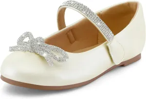 K KomForme Girl's Bow Mary Jane Dress Shoes Ballet Princess Flats with Rhinestone Strap for Party Wedding School, Toddler/Little Kid/Big Kid