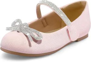 K KomForme Girl's Bow Mary Jane Dress Shoes Ballet Princess Flats with Rhinestone Strap for Party Wedding School, Toddler/Little Kid/Big Kid