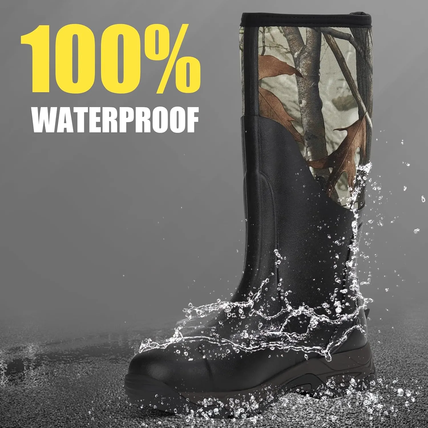 Kalkal Rain Boots Men, Waterproof Rubber Boots for Men, Durable Neoprene Work Boots for Gardening Hunting and Fishing