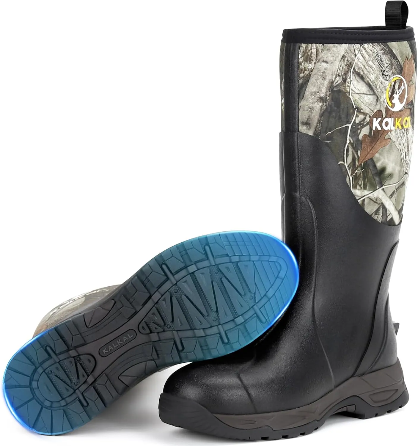 Kalkal Rain Boots Men, Waterproof Rubber Boots for Men, Durable Neoprene Work Boots for Gardening Hunting and Fishing