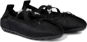 Kapuxumo Women's Rhinestone Crystal Embellished Satin Ballet Flats with Bow - Slip-On Elastic Band Loafers, Round Toe Comfort Ballerina Shoes for Dressy & Casual Outfits