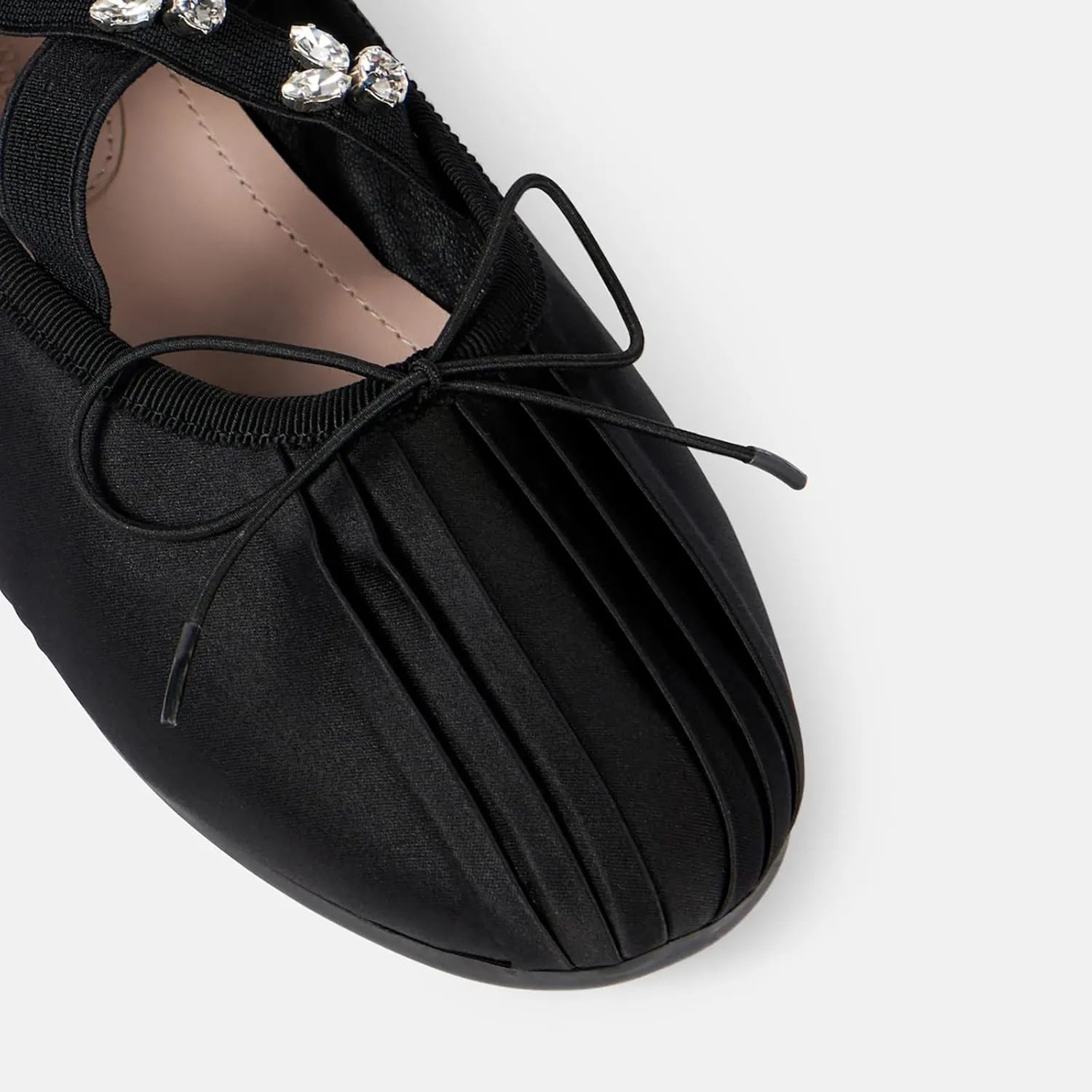 Kapuxumo Women's Rhinestone Crystal Embellished Satin Ballet Flats with Bow - Slip-On Elastic Band Loafers, Round Toe Comfort Ballerina Shoes for Dressy & Casual Outfits