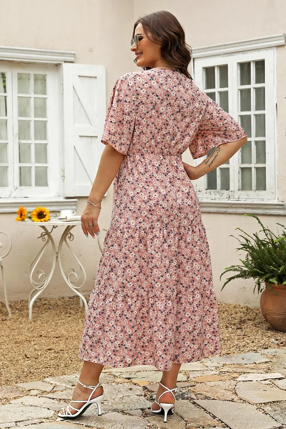 Keluummi Plus Size Wedding Guest Maxi Dresses for Curvy Women, Summer Casual Boho Floral Long Party Sundress with 3/4 Sleeve