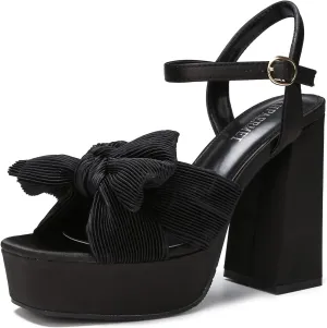 KHPAERMEI Bow Knot Platform Heels for Women Fashion Open Toe Chunky Heeled Sandals Ankle Strap Wedding Party Dress High Heels