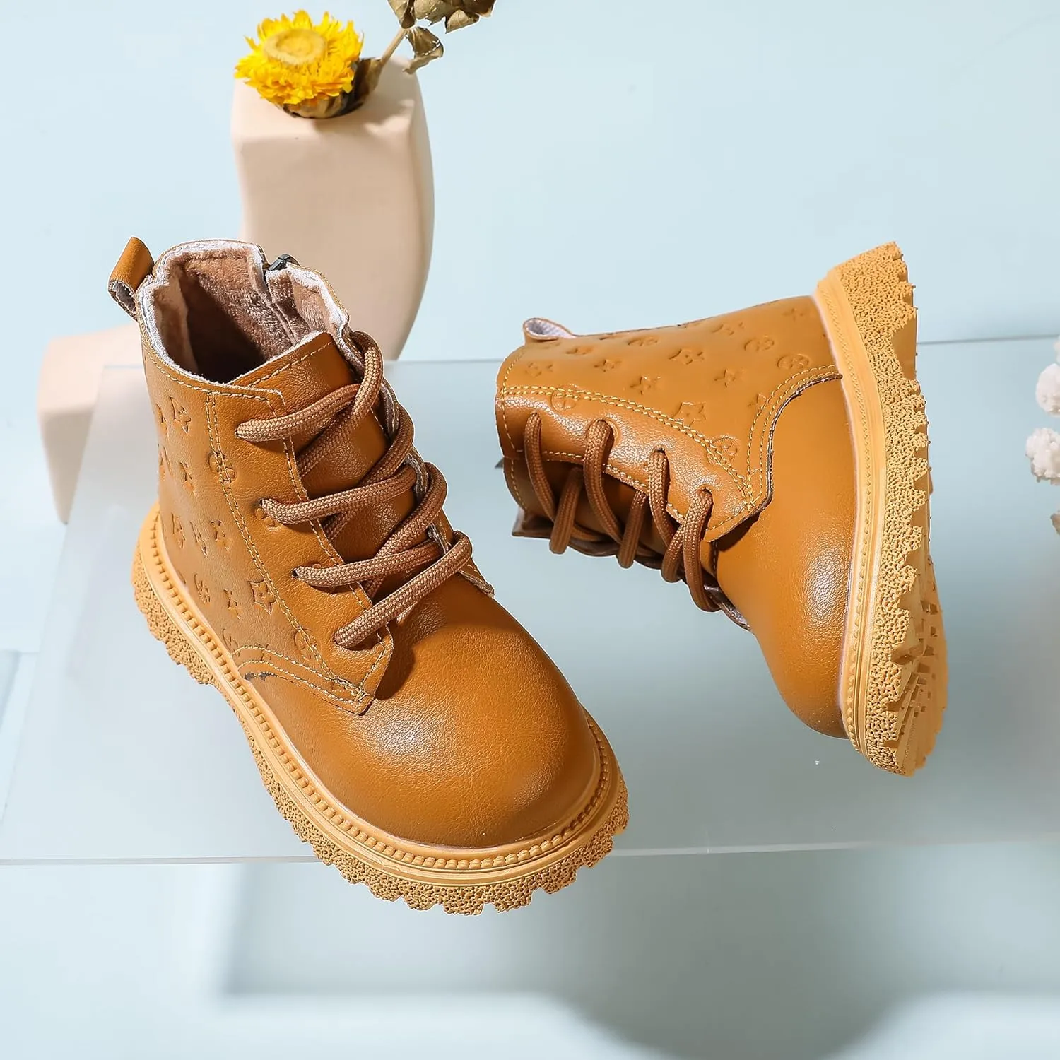 Kids Ankle Boots with Side Zipper Lace Up for Toddler Littel Kid Boys and Girls for Outdoor Play and Everyday Wear