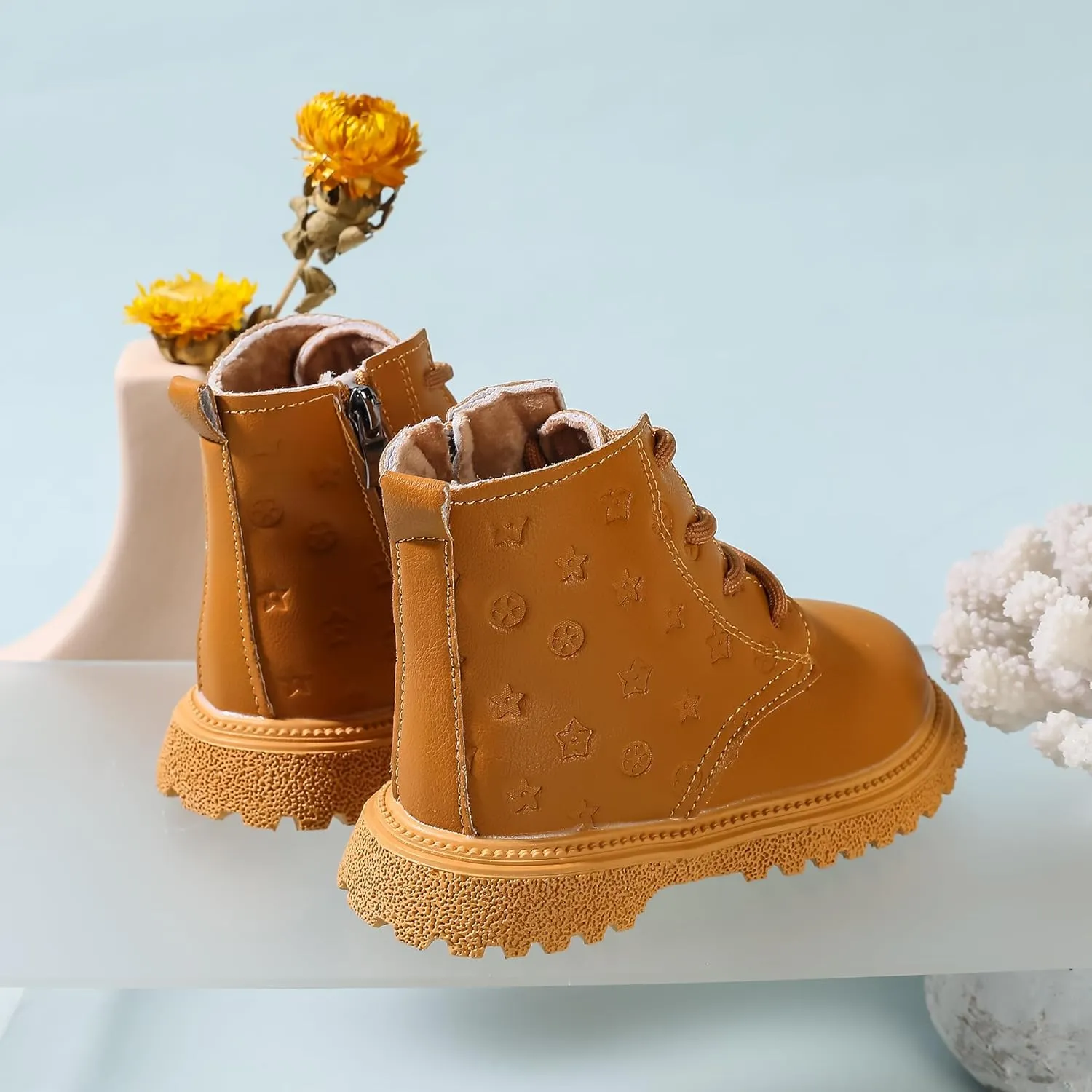 Kids Ankle Boots with Side Zipper Lace Up for Toddler Littel Kid Boys and Girls for Outdoor Play and Everyday Wear