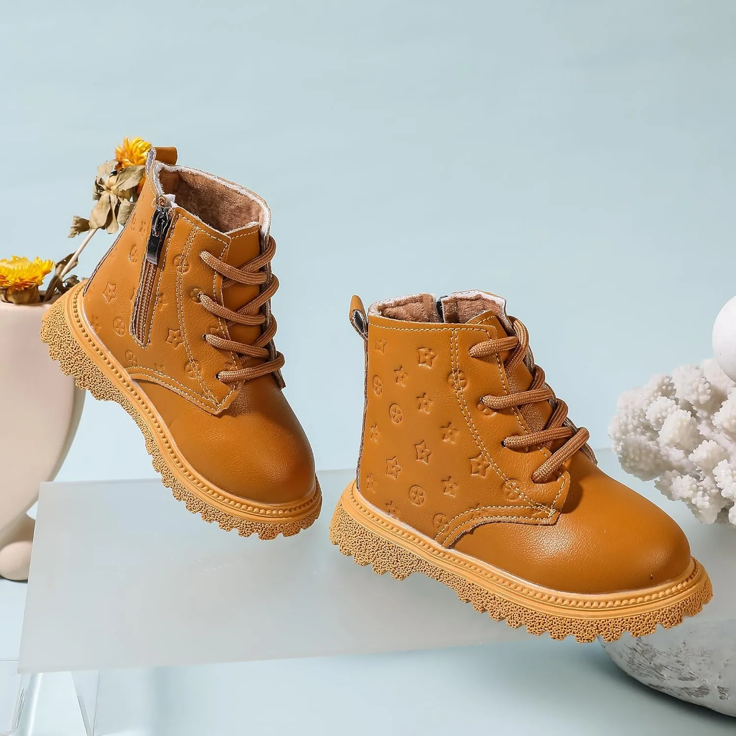 Kids Ankle Boots with Side Zipper Lace Up for Toddler Littel Kid Boys and Girls for Outdoor Play and Everyday Wear