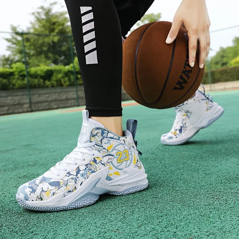 Kids Basketball Shoes, Leather Trendy Casual Sports Basketball Shoes Breathable Comfortable Boys Sneakers for Big Kids…