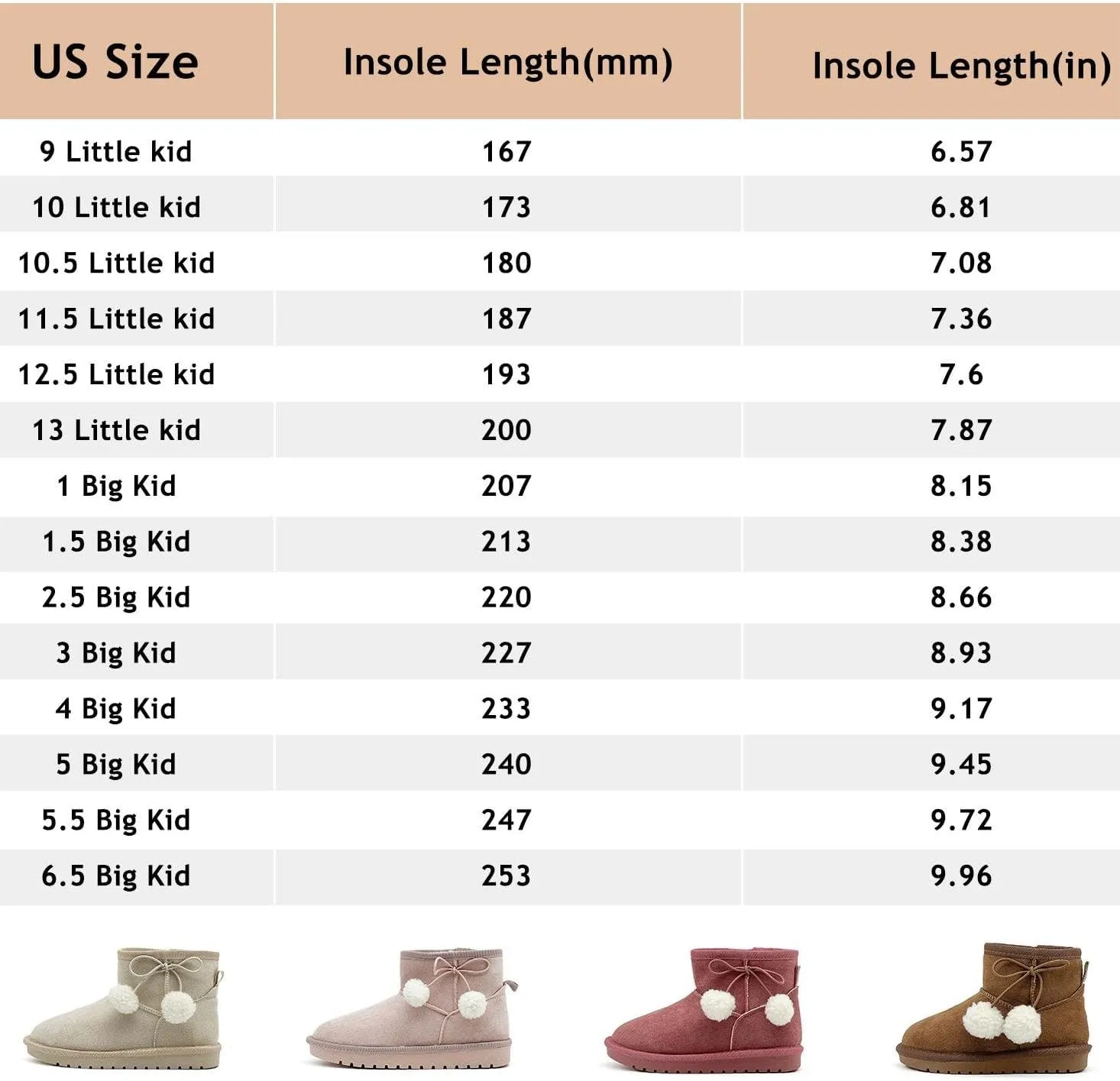 Kids Snow Boots Girls Boys Outdoor Warm Slip On Fur Lining Lightweight Anti-Slip Winter Shoes