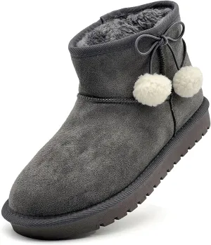 Kids Snow Boots Girls Boys Outdoor Warm Slip On Fur Lining Lightweight Anti-Slip Winter Shoes