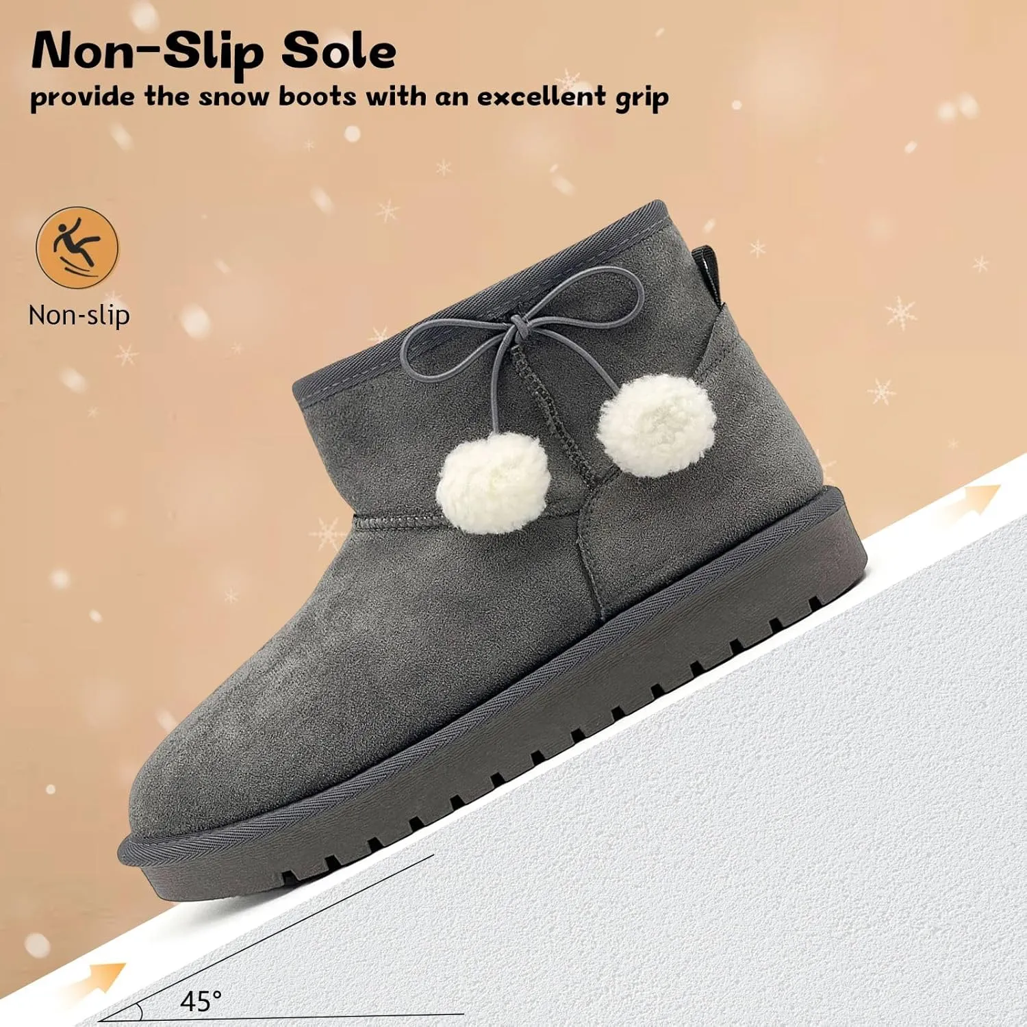 Kids Snow Boots Girls Boys Outdoor Warm Slip On Fur Lining Lightweight Anti-Slip Winter Shoes