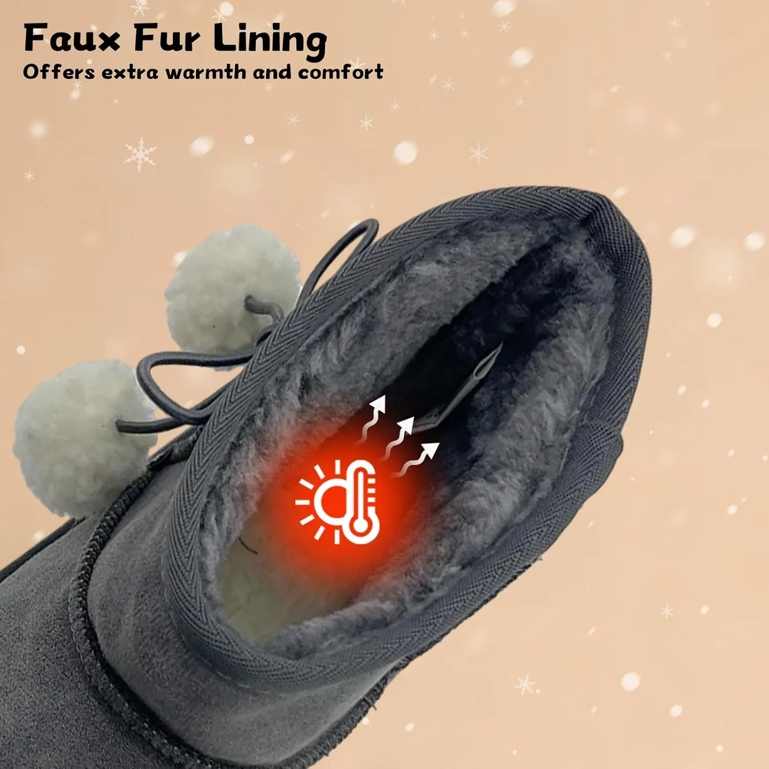 Kids Snow Boots Girls Boys Outdoor Warm Slip On Fur Lining Lightweight Anti-Slip Winter Shoes