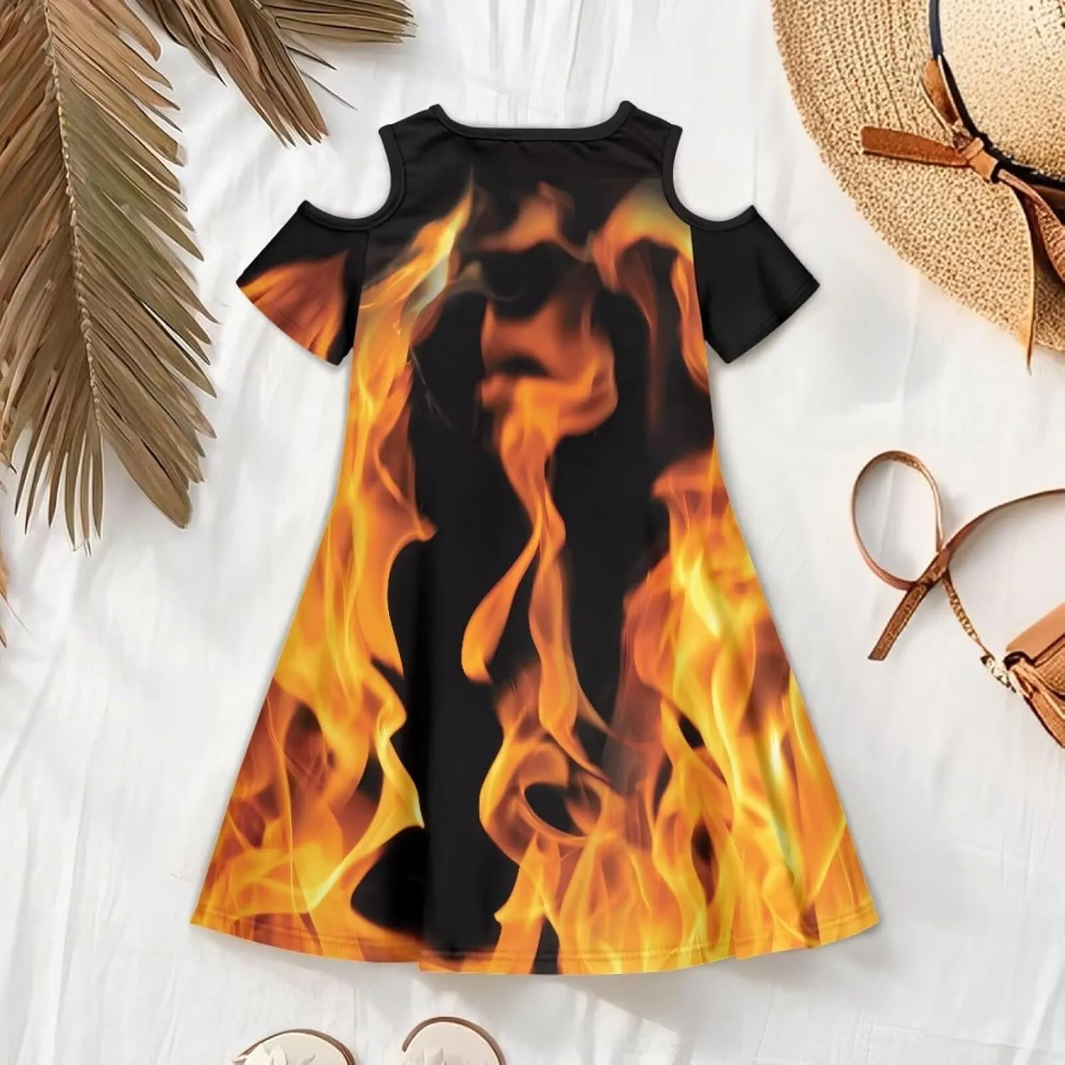Kids Summer Music Theme Dresses for Girls 3-14Y Casual Cold Shoulder Short Sleeve Mini Dress with Pockets
