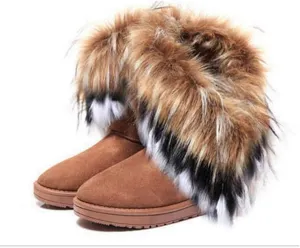 King Ma Women's Faux Fur Tassel Winter Snow Boot Suede Flat Ankle Boots