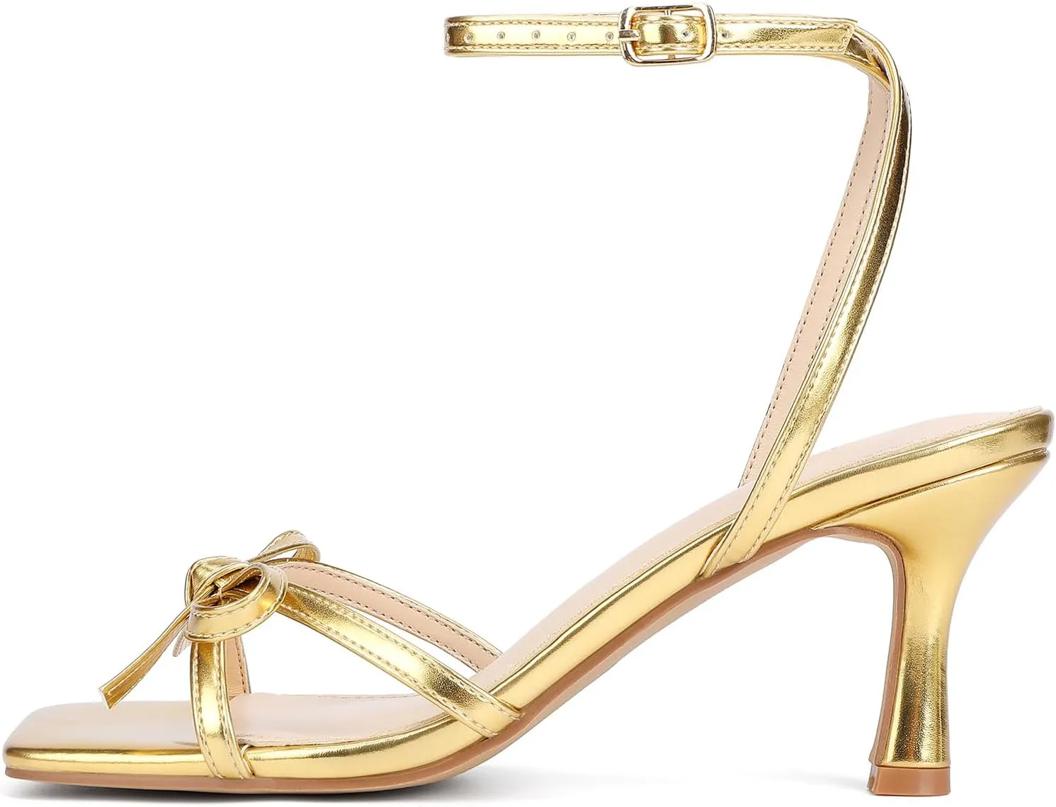 Kitten Heels with Bow Strappy Heels for Women Square Open Toe Mid Heeled Sandals