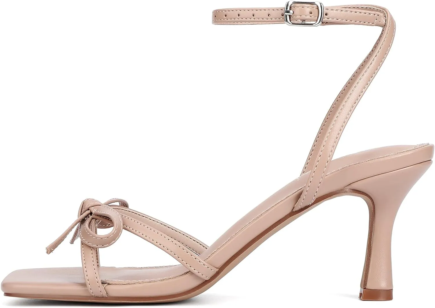 Kitten Heels with Bow Strappy Heels for Women Square Open Toe Mid Heeled Sandals