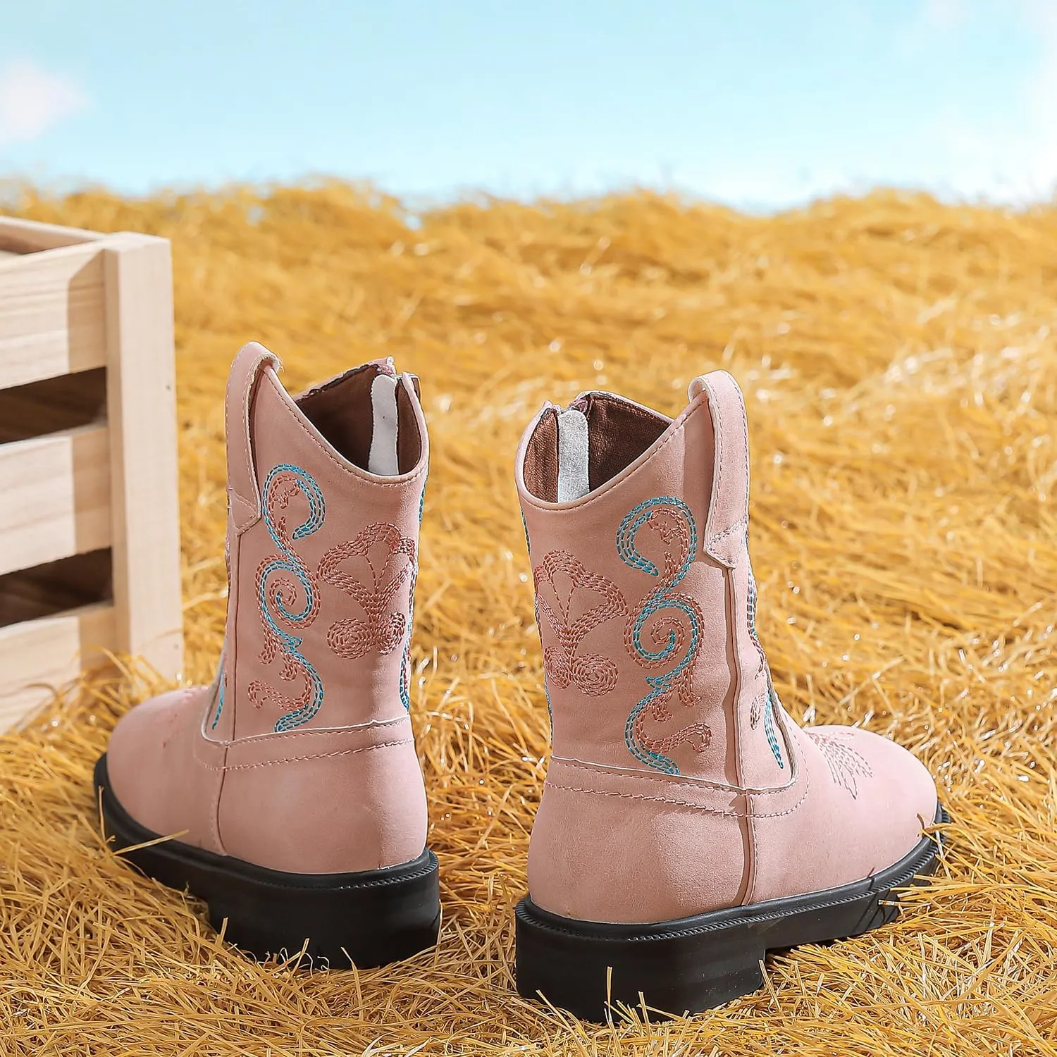 kkdom Cowboy Boots Cowgirl Boots for Toddler Little Boys Girls Kids Western Boots Square Toe Mid Calf Riding Boots