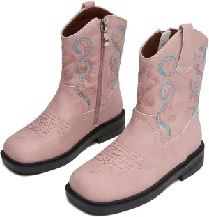 kkdom Cowboy Boots Cowgirl Boots for Toddler Little Boys Girls Kids Western Boots Square Toe Mid Calf Riding Boots