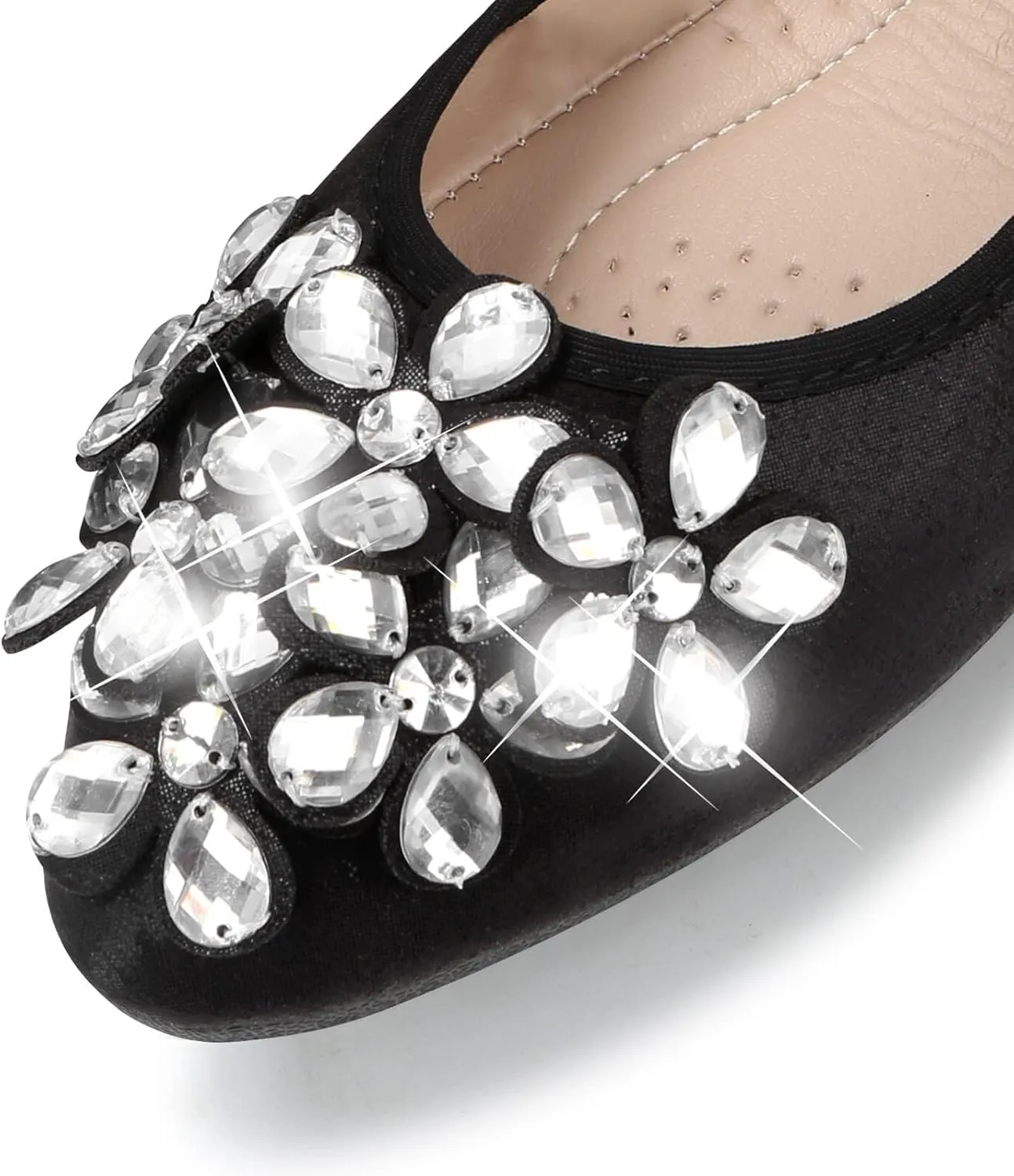 Kosseco Women's Ballet Flats,Pointed Toe Collapsible Rhinestones Shiny Rhinestone Comfort Slip-On Flats