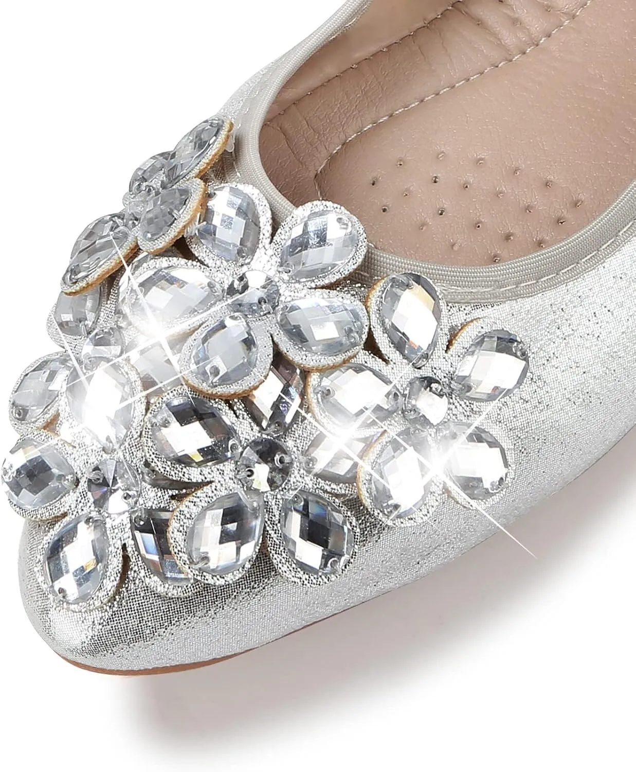 Kosseco Women's Ballet Flats,Pointed Toe Collapsible Rhinestones Shiny Rhinestone Comfort Slip-On Flats