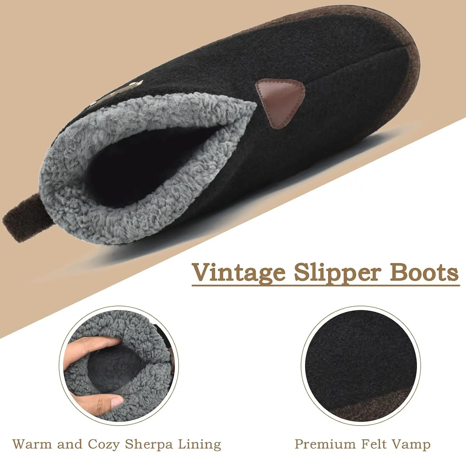 KuaiLu Mens Winter Slippers Memory Foam Slipper Boots for Men Cozy Felt Wool House Booties with Warm Sherpa Plush Lining Non-slip Rubber Sole Indoor Outdoor 7-14