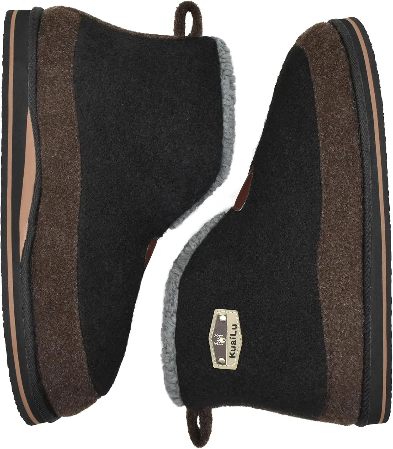 KuaiLu Mens Winter Slippers Memory Foam Slipper Boots for Men Cozy Felt Wool House Booties with Warm Sherpa Plush Lining Non-slip Rubber Sole Indoor Outdoor 7-14