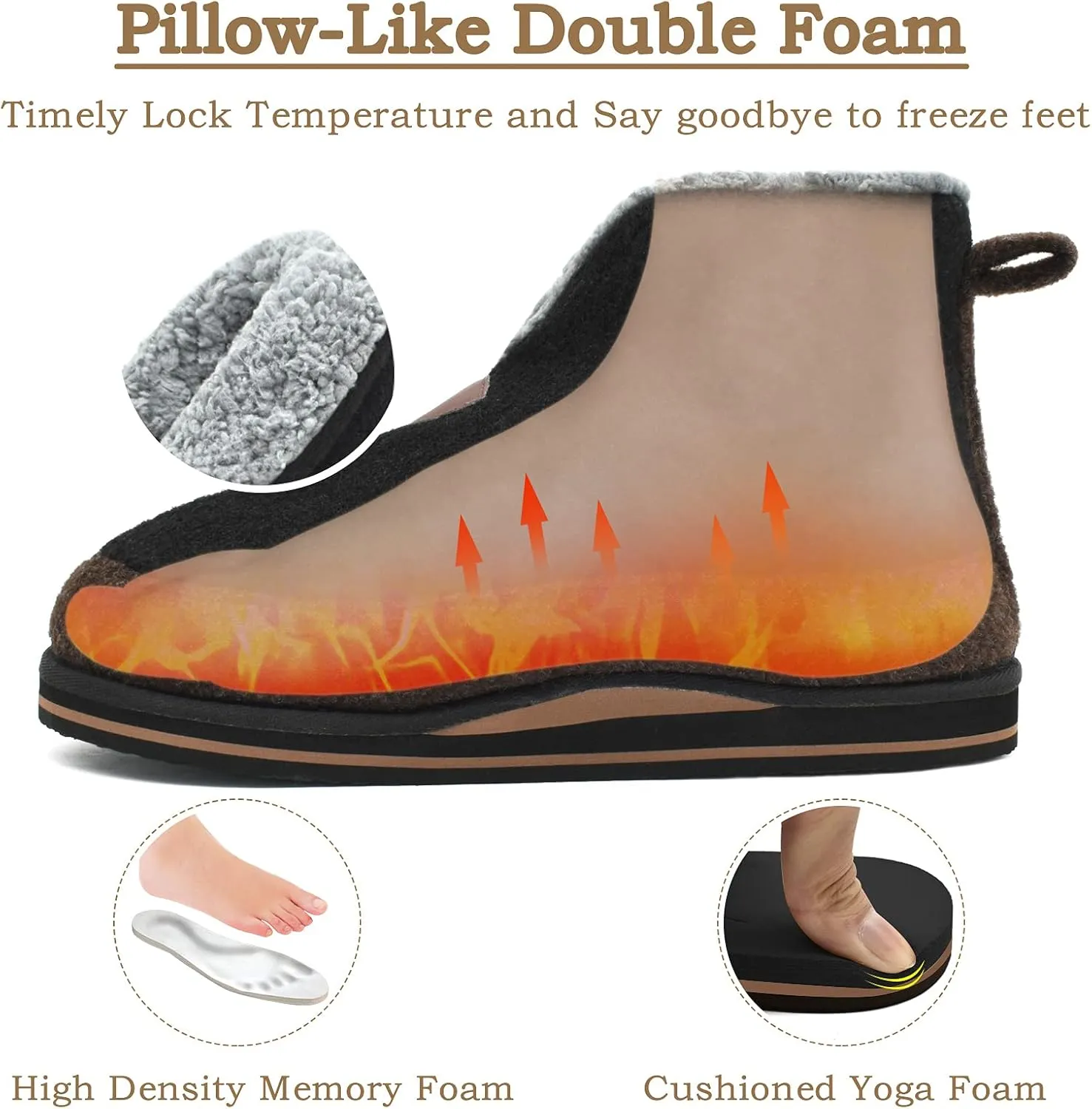 KuaiLu Mens Winter Slippers Memory Foam Slipper Boots for Men Cozy Felt Wool House Booties with Warm Sherpa Plush Lining Non-slip Rubber Sole Indoor Outdoor 7-14