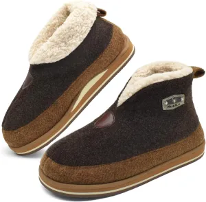 KuaiLu Mens Winter Slippers Memory Foam Slipper Boots for Men Cozy Felt Wool House Booties with Warm Sherpa Plush Lining Non-slip Rubber Sole Indoor Outdoor 7-14