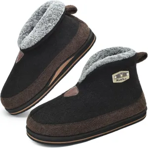 KuaiLu Mens Winter Slippers Memory Foam Slipper Boots for Men Cozy Felt Wool House Booties with Warm Sherpa Plush Lining Non-slip Rubber Sole Indoor Outdoor 7-14