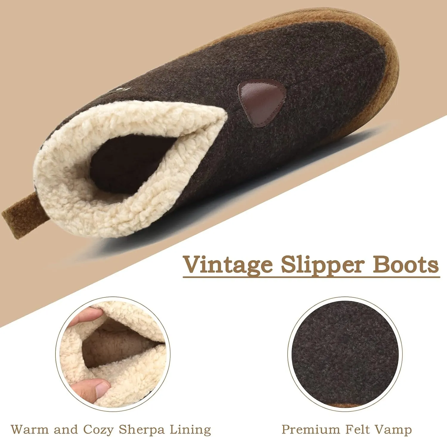 KuaiLu Mens Winter Slippers Memory Foam Slipper Boots for Men Cozy Felt Wool House Booties with Warm Sherpa Plush Lining Non-slip Rubber Sole Indoor Outdoor 7-14