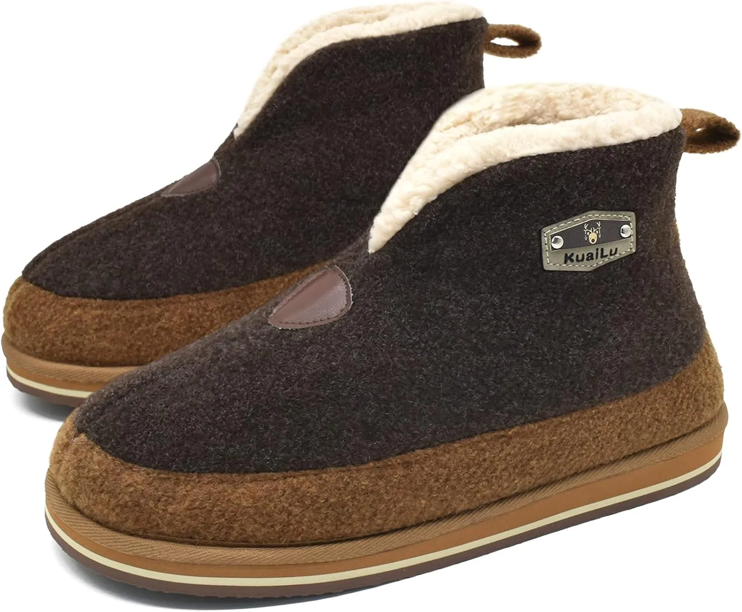 KuaiLu Mens Winter Slippers Memory Foam Slipper Boots for Men Cozy Felt Wool House Booties with Warm Sherpa Plush Lining Non-slip Rubber Sole Indoor Outdoor 7-14