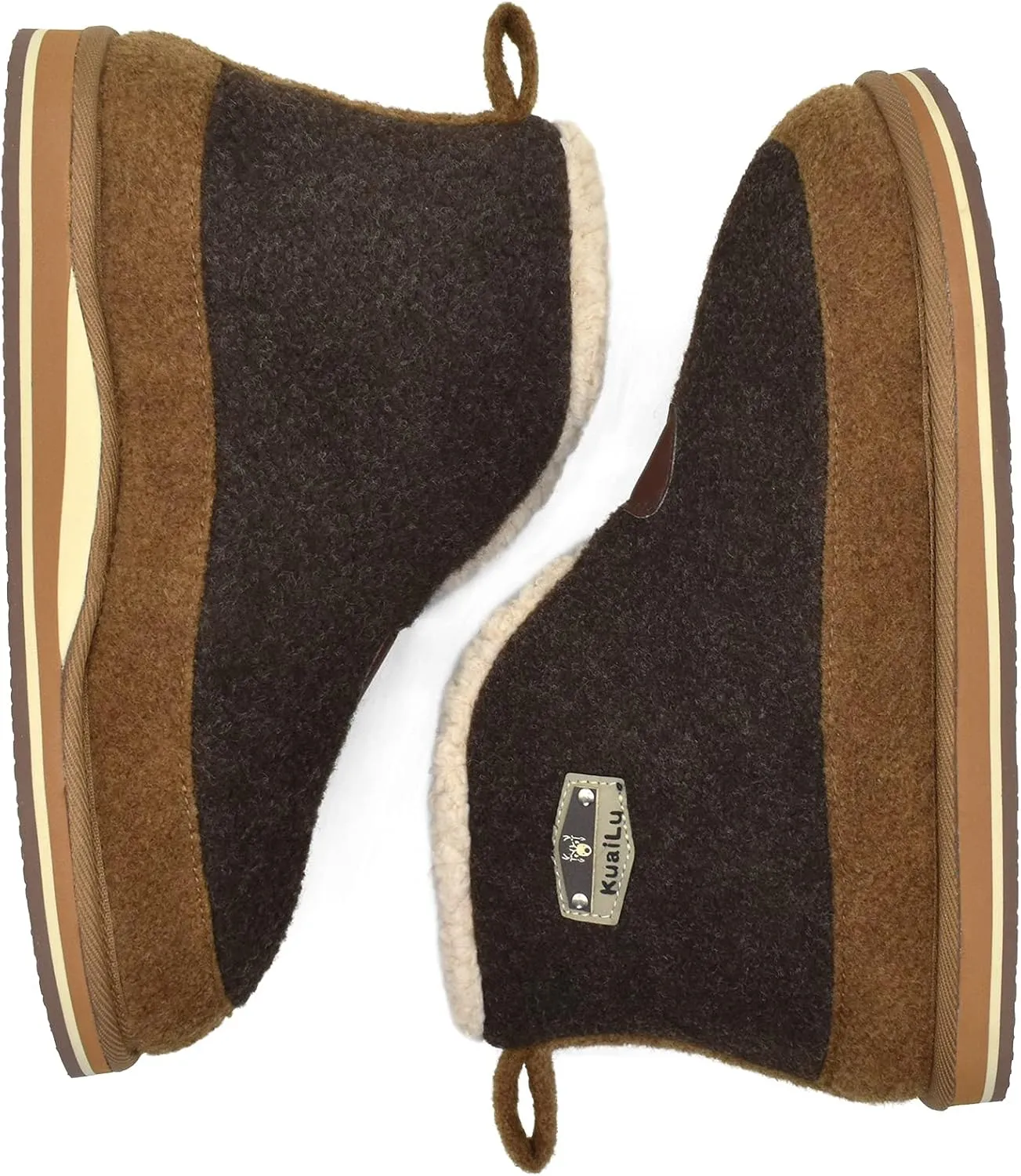 KuaiLu Mens Winter Slippers Memory Foam Slipper Boots for Men Cozy Felt Wool House Booties with Warm Sherpa Plush Lining Non-slip Rubber Sole Indoor Outdoor 7-14