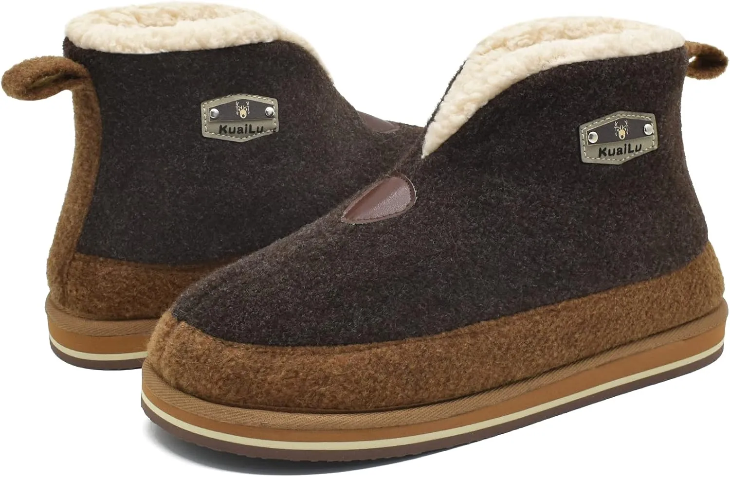 KuaiLu Mens Winter Slippers Memory Foam Slipper Boots for Men Cozy Felt Wool House Booties with Warm Sherpa Plush Lining Non-slip Rubber Sole Indoor Outdoor 7-14