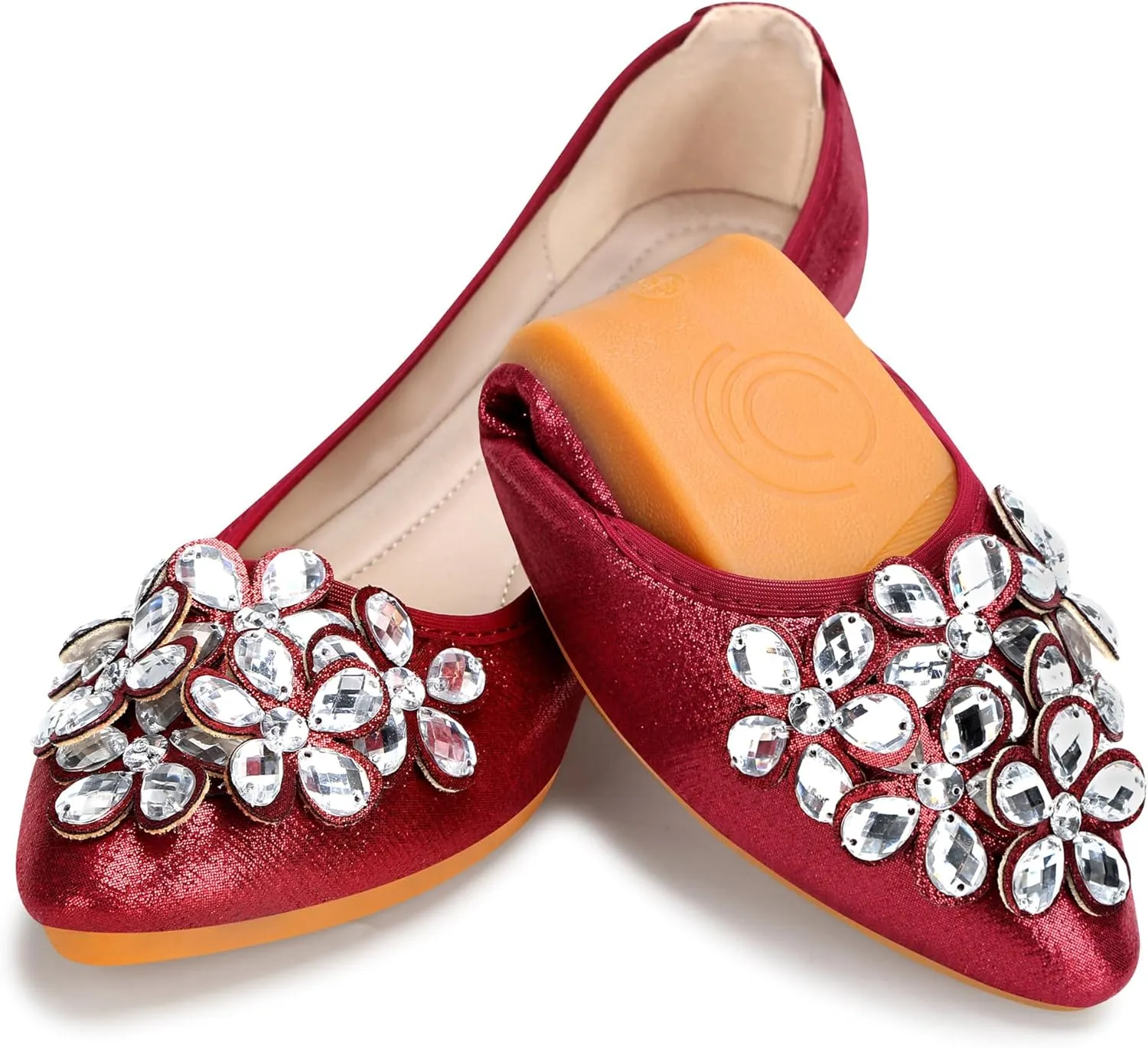 KUNWFNIX Women Ballet Flats Rhinestone Wedding Ballerina Shoes Foldable Sparkly Comfort Slip on Flat Shoes